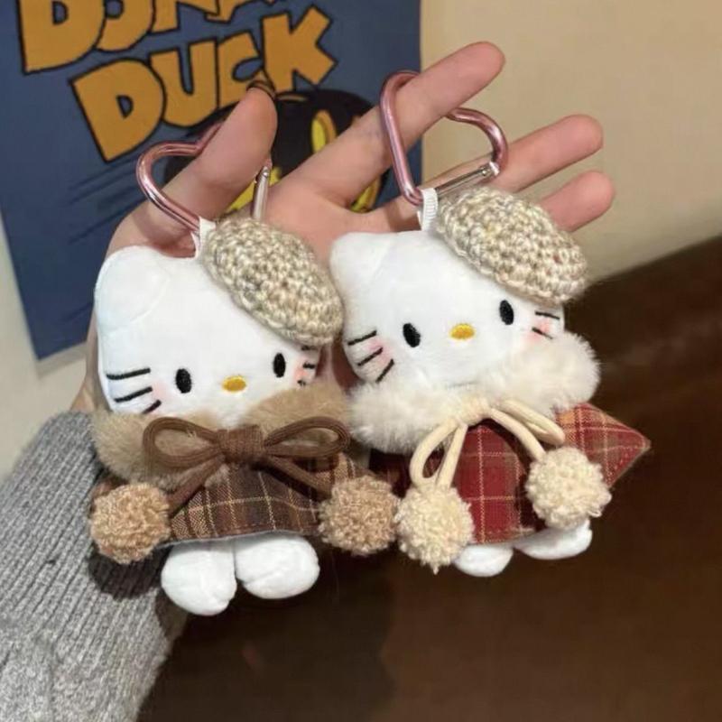 Kawaii Winter Day Princess Cloak Hello Kitty Keychain Plush Pendant Backpack Hanging Decoration Christmas Year Gifts