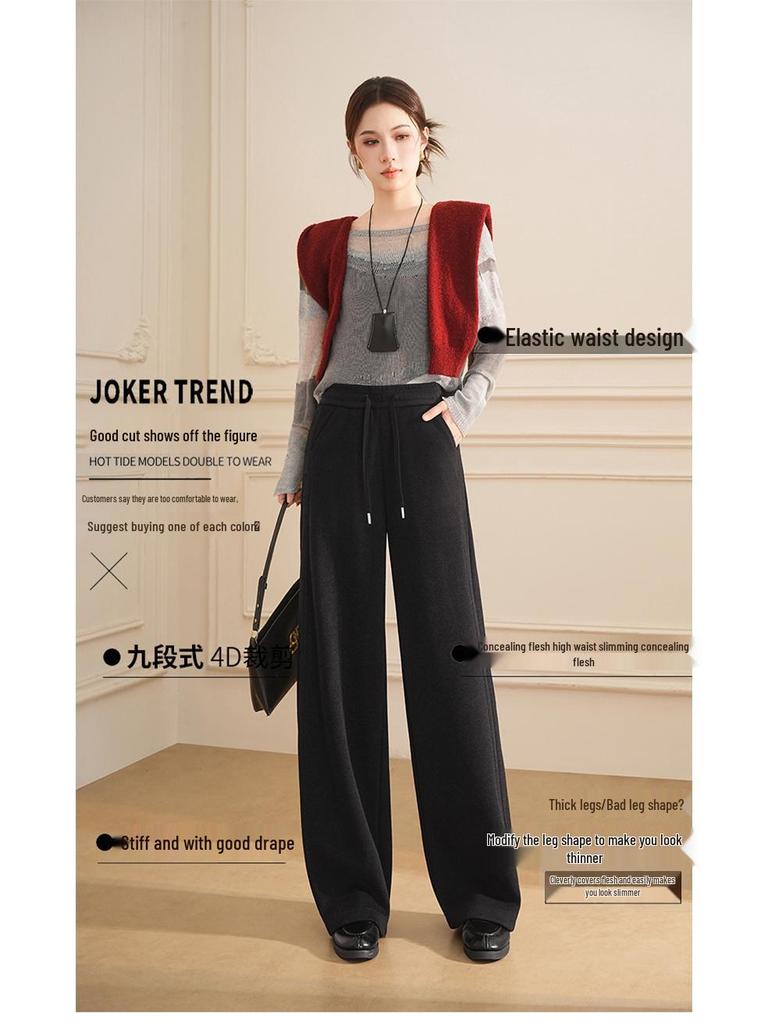 Women's Wool Blend Straight Leg Trousers - High Waist, Slimming, Plus Size, Drape, Versatile for Autumn/Winter 2025