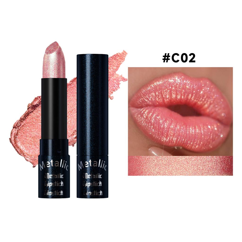 Waterproof Lipstick Long Lasting Shimmer Pigmented Lip Color - Glittery Shiny Finish for Party Holiday & Birthday Makeup