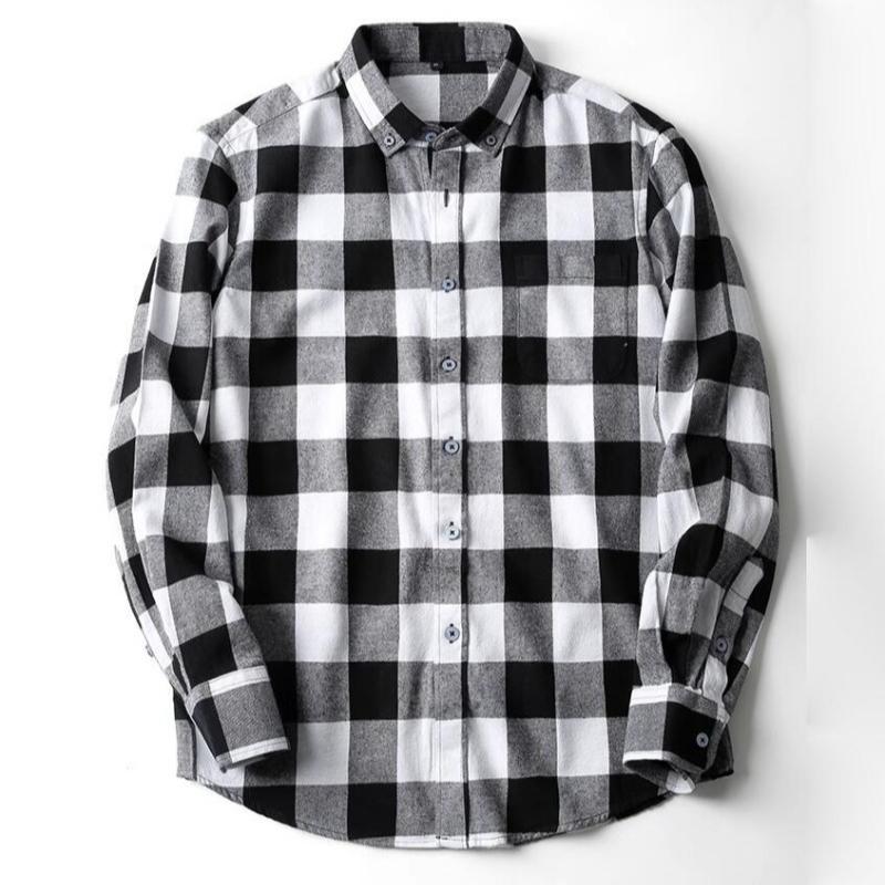 Men's Plaid Shirt - Pure Cotton Flannel, Long-Sleeved, Button Collar, Soft, Warm, Casual