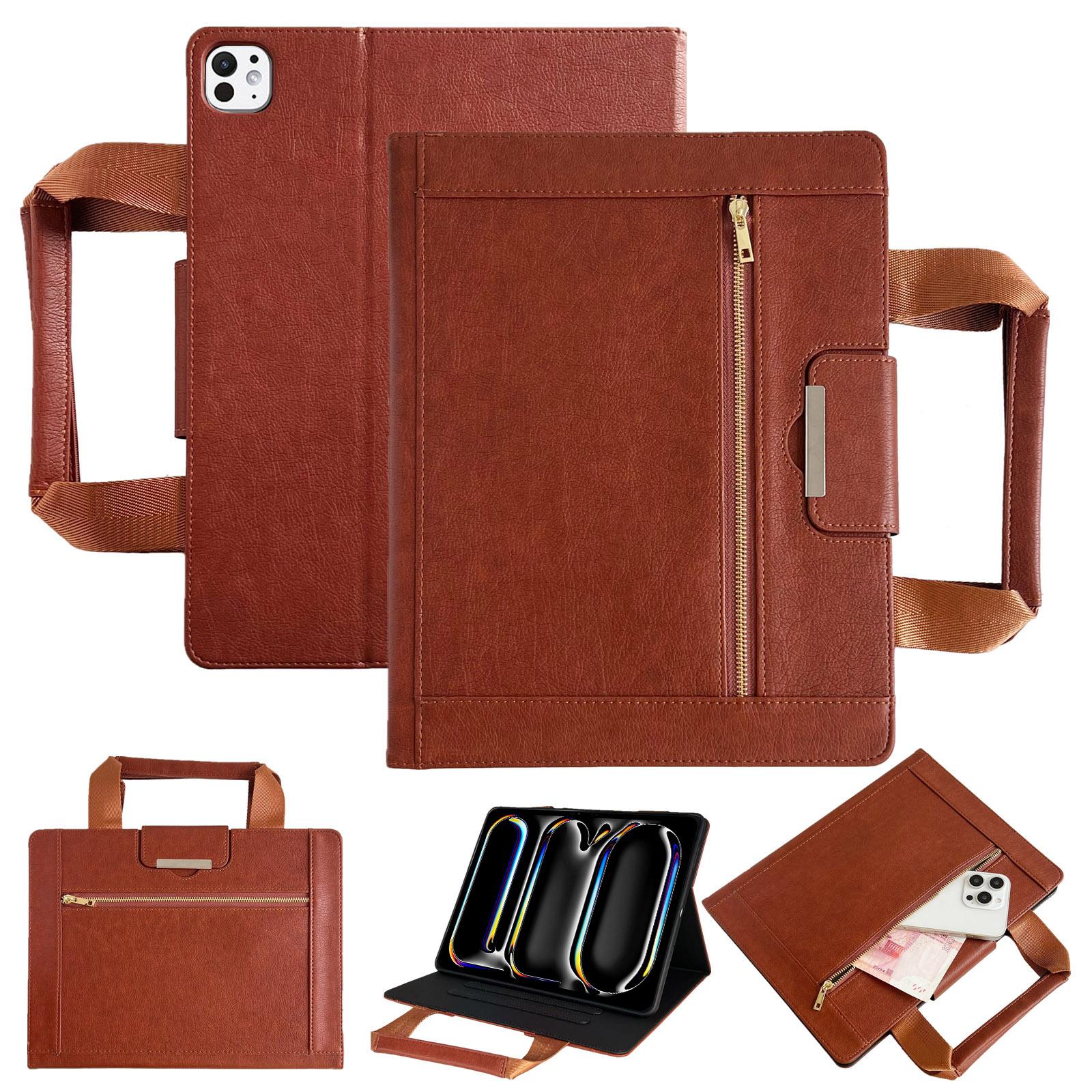 

Tablet Case for iPad Pro 13 (2025)/13 (2024) Auto Wake/Sleep Leather Cover with Handle/Zipper Pouch E