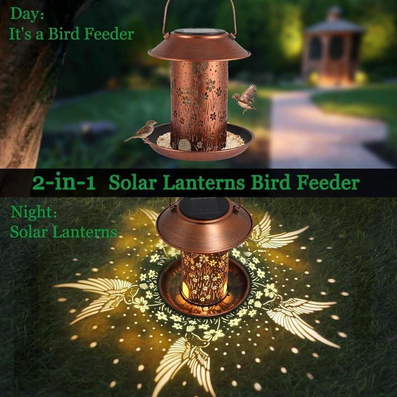 Solar Light Bird Feeder Outdoor Waterproof, Hollow Iron Art with Hummingbird Pattern, Decorative Garden Light for Outdoor & Gift