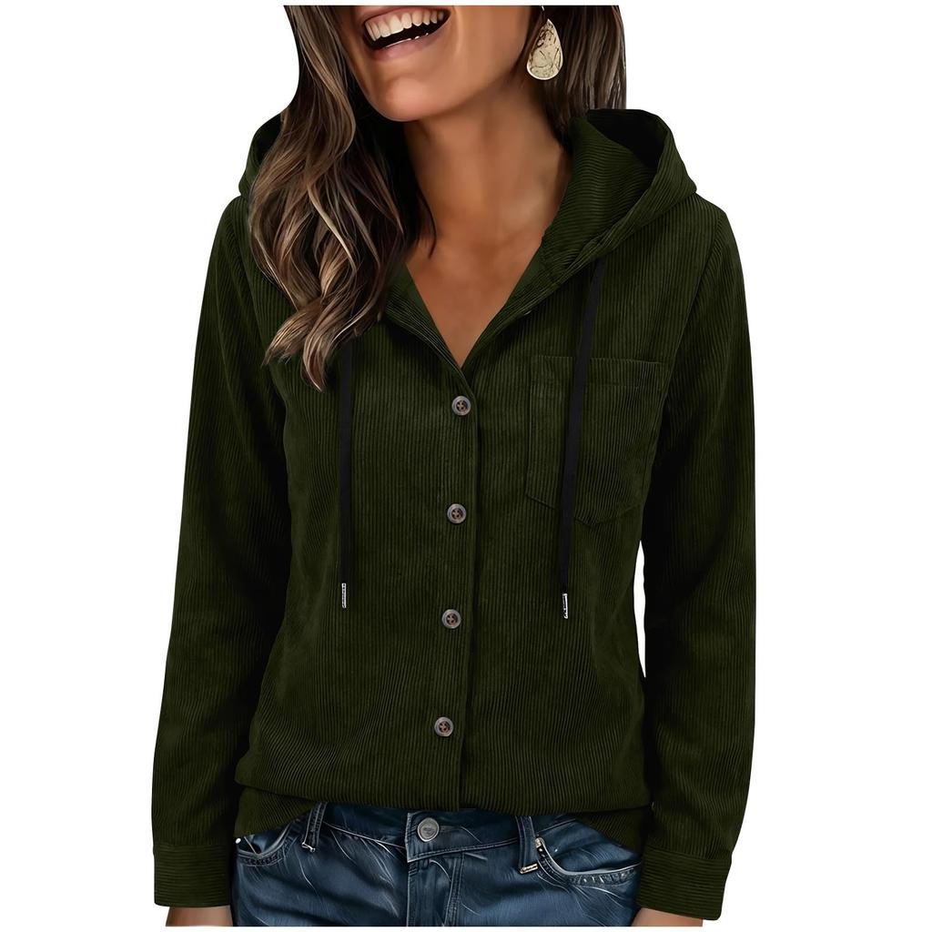 Women's Color Hooded Long Sleeve Casual Loose Fit Blouse