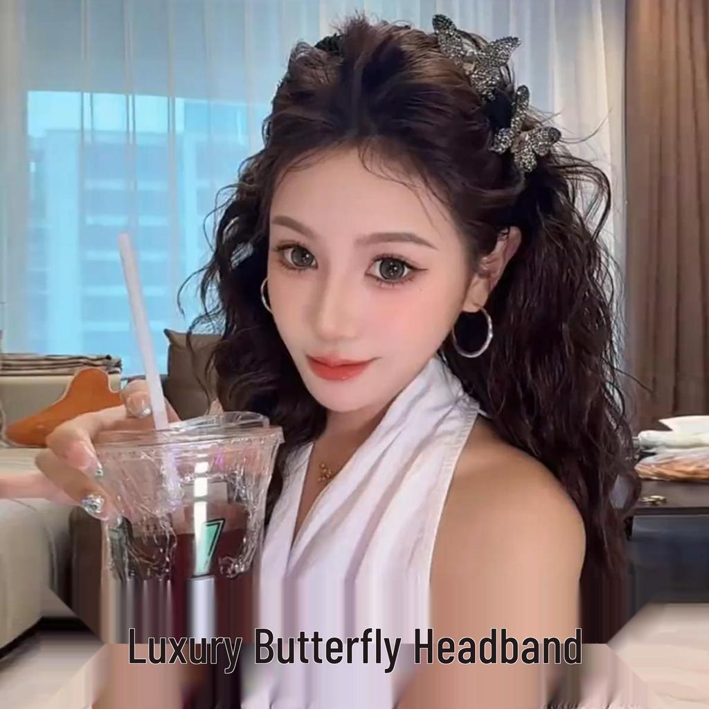 Korean Luxury Rhinestone Butterfly Headband for Women: 2025 Small Face Design with Tooth Comb Hair Clip