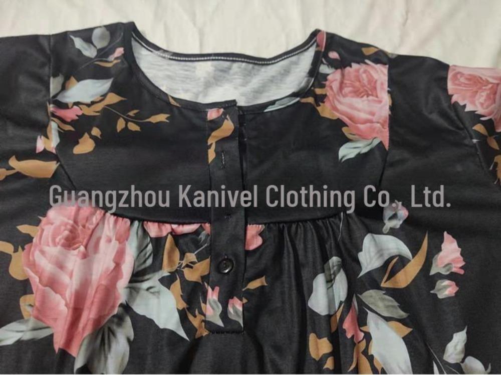 Women Summer Casual Floral Print Short Sleeve Henry Shirt