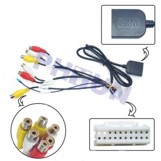 20Pin Interface RCA AUX IN/OUT Cable w/ SIM Slot For Android Radio Stereo Player