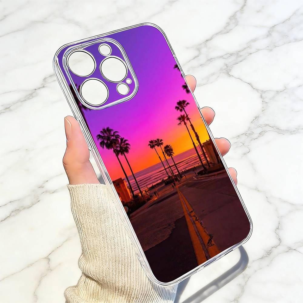 Seaside Sunset Phone Case For iPhone 17 16 15 14 13 12 11 Mini Pro Max Plus Transparent Cover