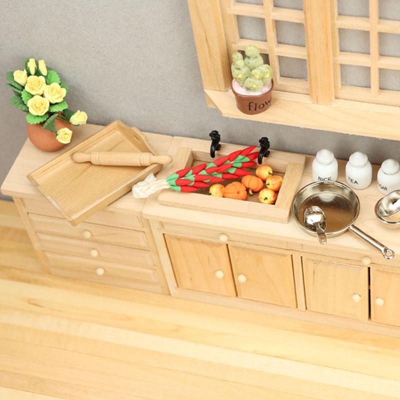 Dollhouses Miniature Cabinet Wooden Kitchen Scene Display Accessories 1/12 Unpainted Furniture Craft Project Supply