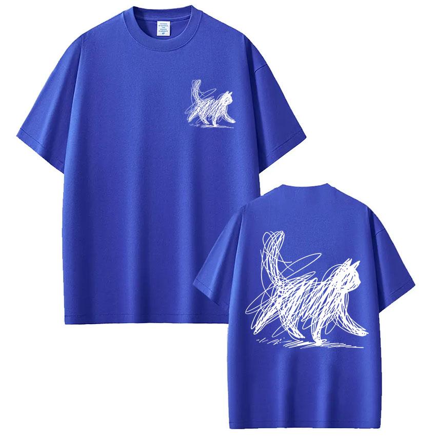 

Funny Scribble Cat Japanese Graphic T Shirt Men Women Fashion Harajuku Novelty T-shirts Oversized Cotton Casual Tees 3XL