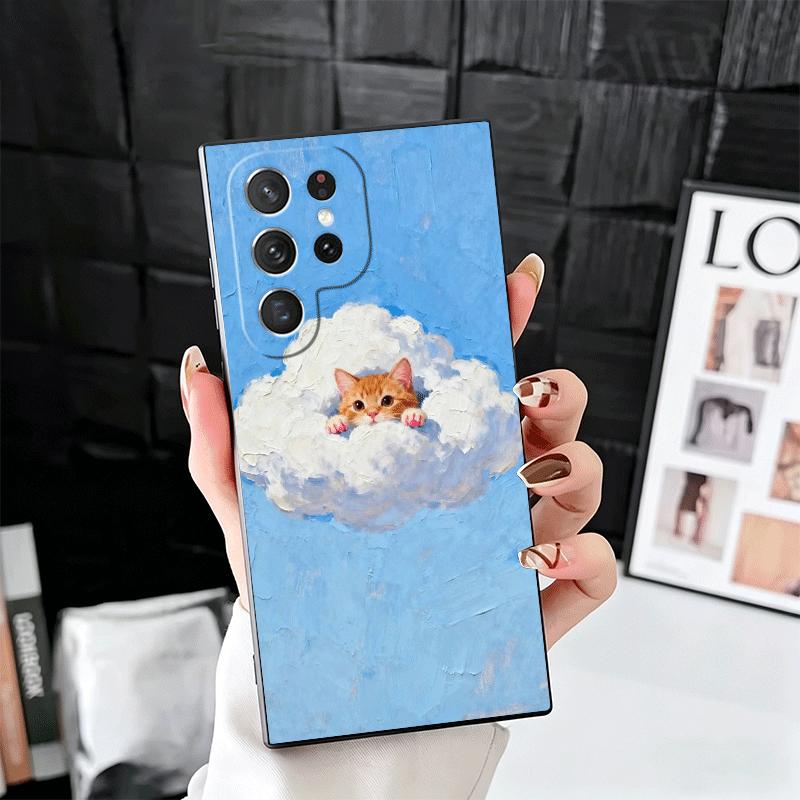 Cat Cute Kitten Cartoon Soft Phone Case for Samsung Galaxy S26 S25 Edge S24 Ultra S23 Plus S22 S21 FE S20 Black Cover Back Shell