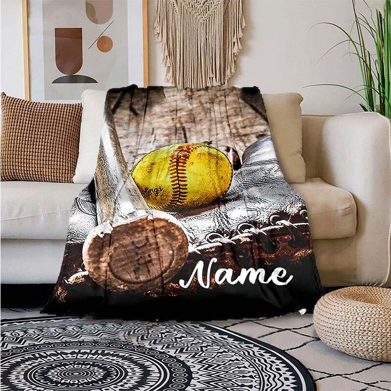 Yellow Softballcustomize Your Name Outdoor Blanket Suitable For All Seasons Comfortable And Warm Soft Blanket Suitable For Travel Gifts For Relatives