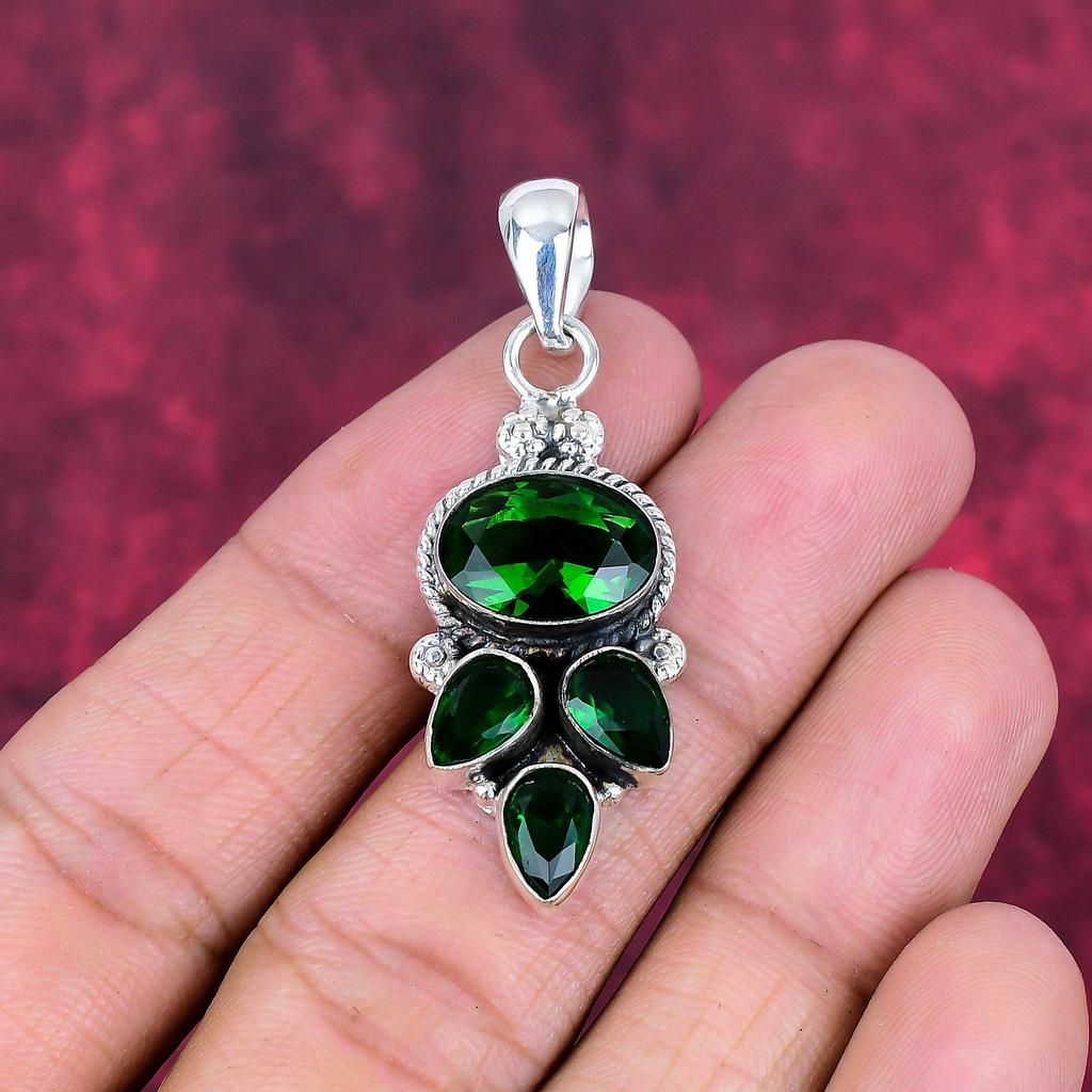 Chrome Diopside Handmade Gemstone Pendant, 925 Solid Sterling Silver Pendant, Unique Design Jewelry Pendant