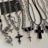 Punk Rock Black Heart Cross Pendant Chain Necklace For Men Women Cool Hip Hop Street Vintage 90s Y2K Grunge Goth Accessories