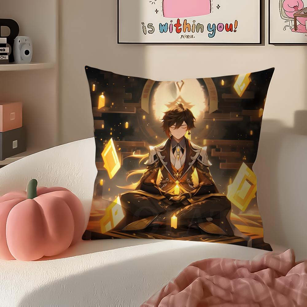 Genshin Zhongli Cushion Cover Pillowcase Short Plush Invisible zipper Room Sofa Cushion Cover
