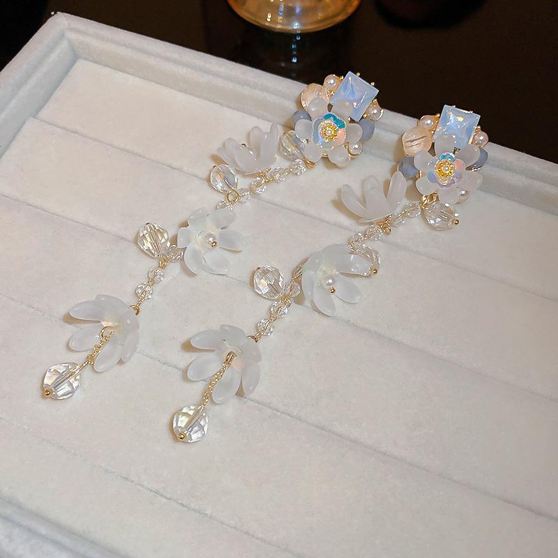 Elegant Fine Crystal Snow Gauze Bowknot Earrings for Women Girl Romantic Temperament Dangle Earrings Wedding Jewelry Accessories