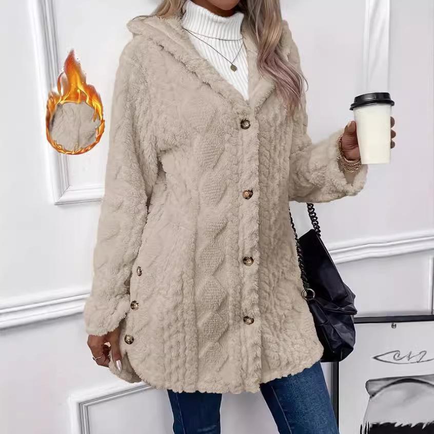 2026 Autumn/Winter Solid Color Hooded Cardigan: Casual Button Long Sleeve Jacket for Europe and America