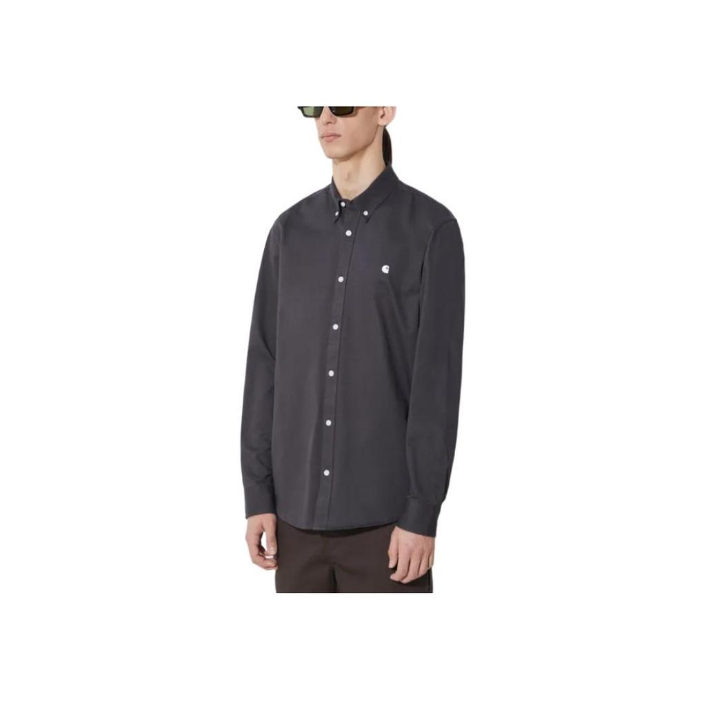 Carhartt WIP Solid Logo Button Long Sleeve Shirt Men shirts Charcoal I023339-1ZY-XX