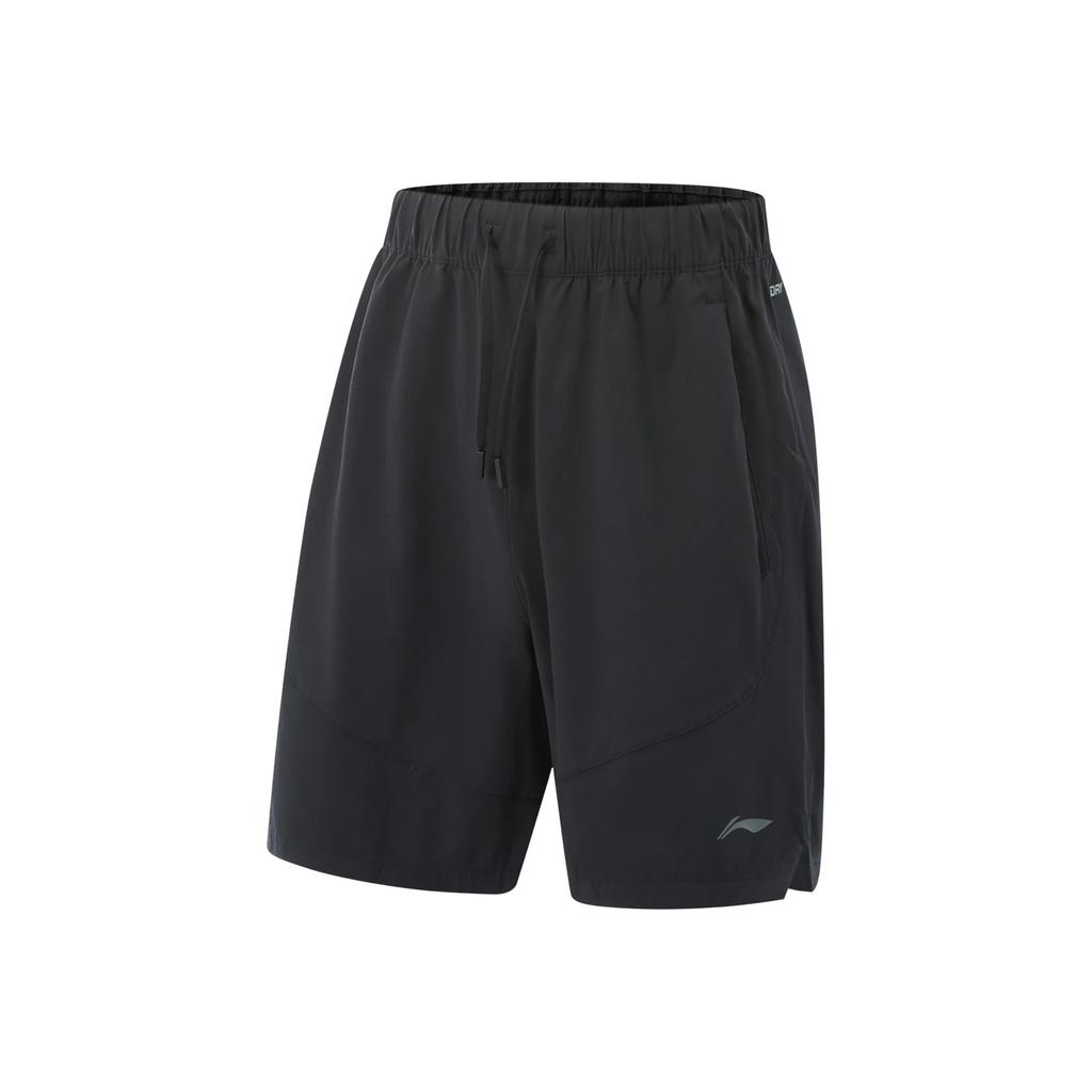 Li-Ning Professional Basketball Series Solid Color Mid-Waist Drawstring Breathable Versatile Straight-Leg Sports Shorts Men Shorts Black AKSV055-3