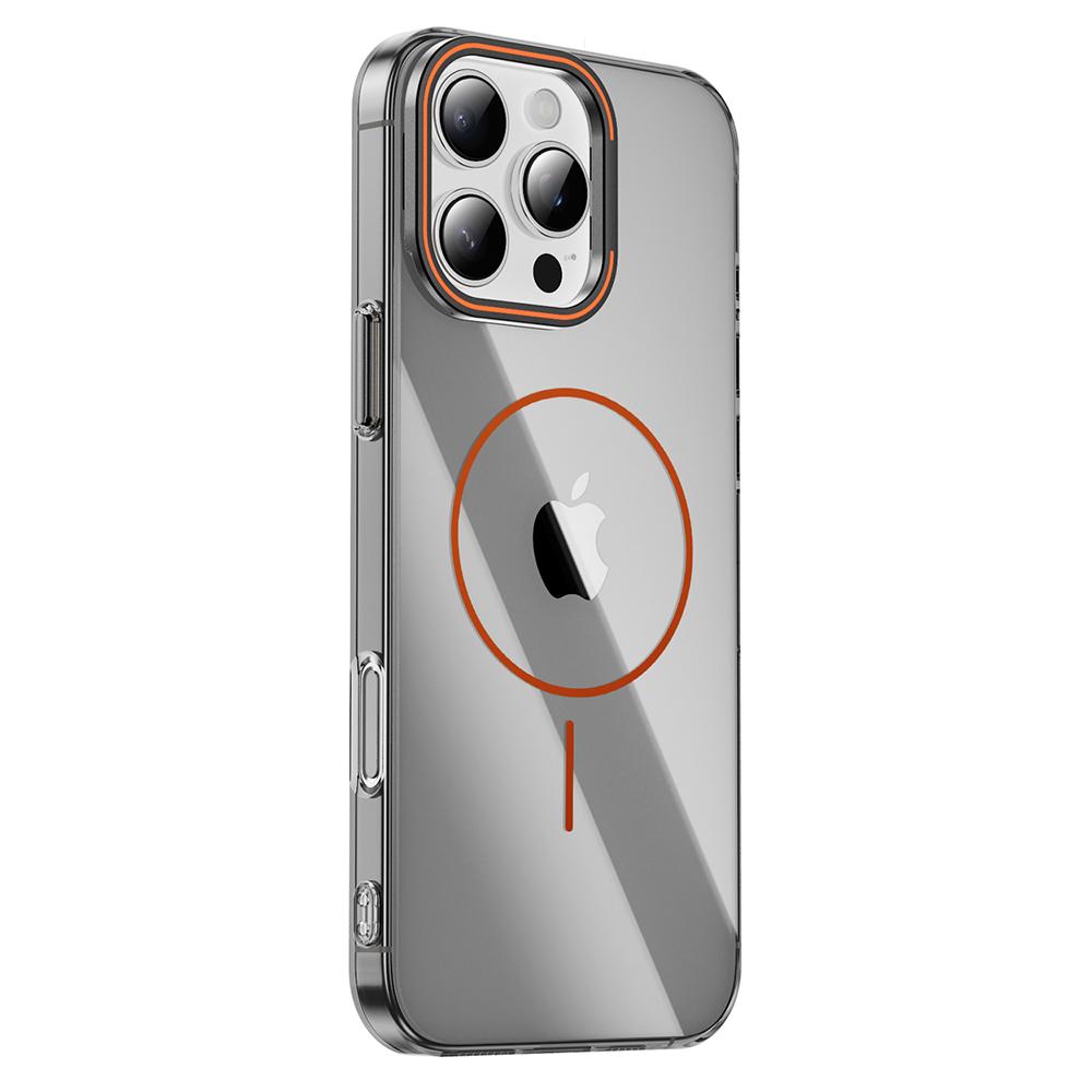 

For iPhone 16 Pro Case Compatible with MagSafe Lens Frame Kickstand Clear PC Phone Cover Transparent Black
