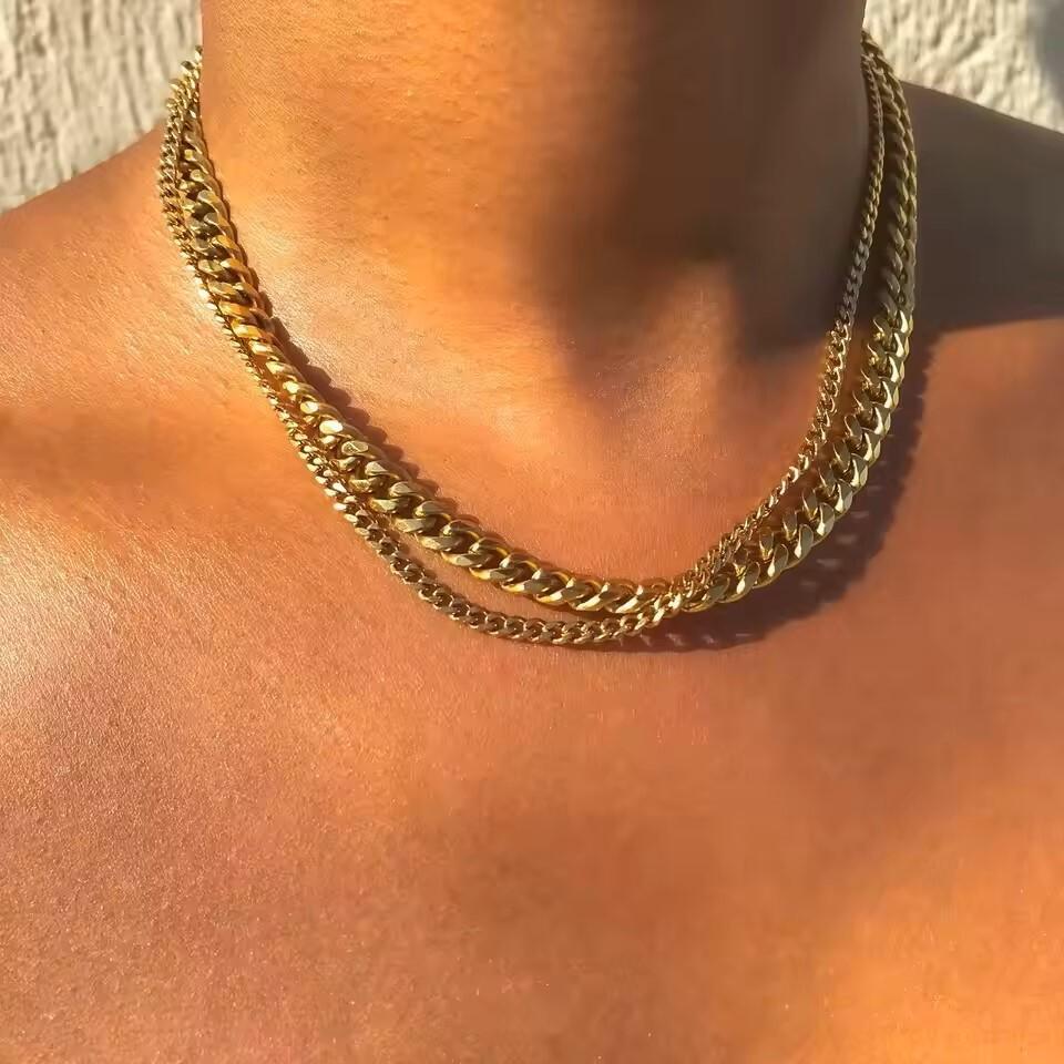 3/5/7/9/11MM Cuban Chain Necklaces for Men Women,Stainless Steel Curb Link Chain Collar,Zircon Gift for Dad Husband BFF