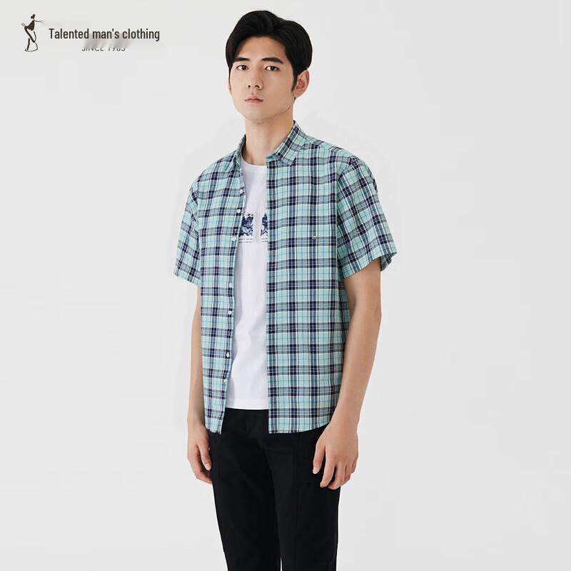 Men s Retro Plaid Color Block Short Sleeve Shirt XL