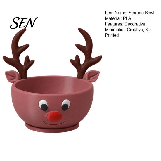 Christmas Party Supplies 3D Printed Reindeer Storage Bowl for Candy and Jewelry, Small Item Organizer Entryway Cute Animal Desk Festive Holiday