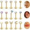 Flat Back Labret Studs Set, Multi-Color Gem Nose Rings & Earrings, Universal Body Piercing Jewelry for Lip, Nose, and Ear
