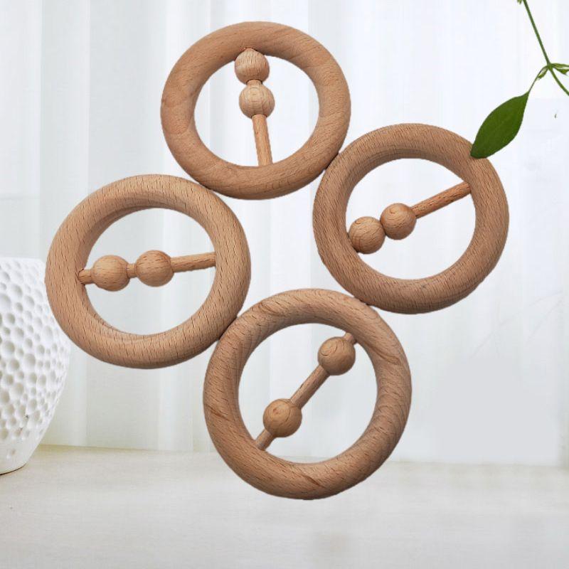 Beech Handbell Infants Baby Toy Solid Wood Unpainted Wooden Ring Soothing Funny Exercise