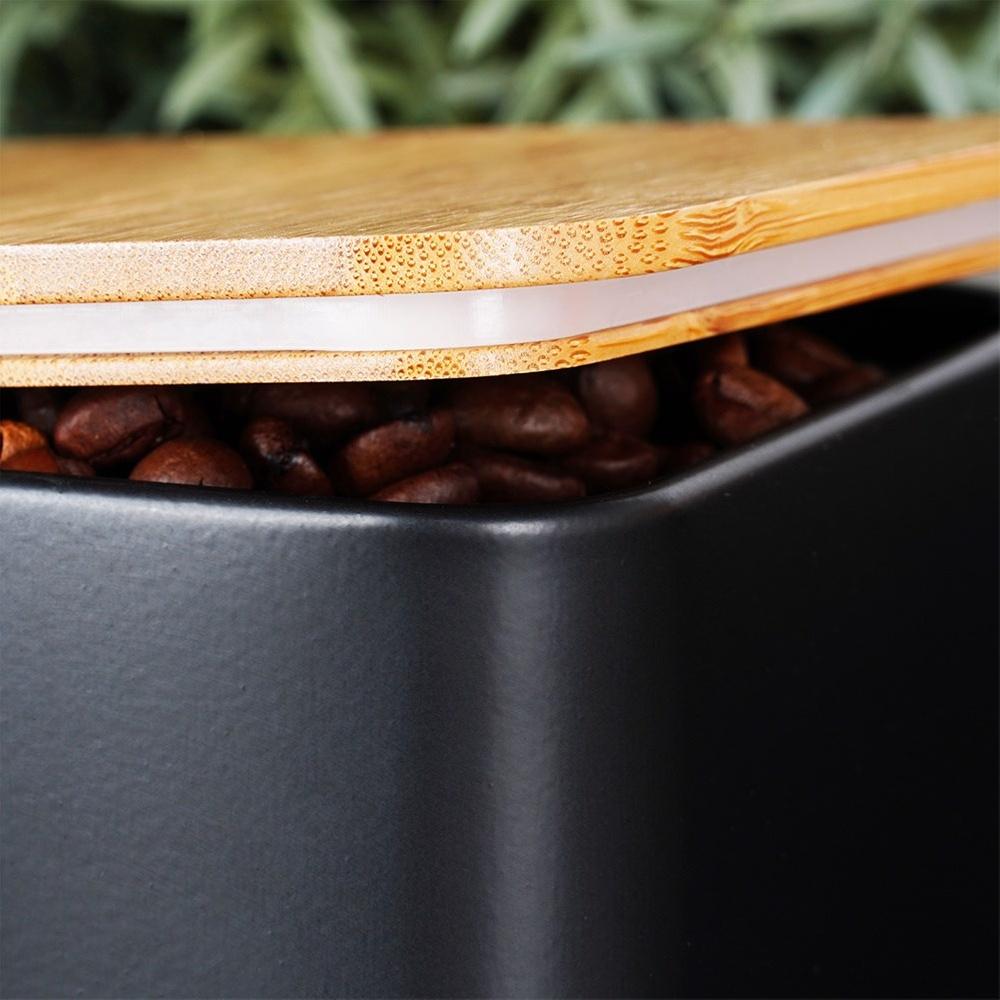 Black Metal Bamboo Bread Bin Kitchen Container for Bread
