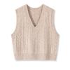 Women's Korean Style V-Neck Cable Knit Sleeveless Sweater Vest for Autumn/Spring