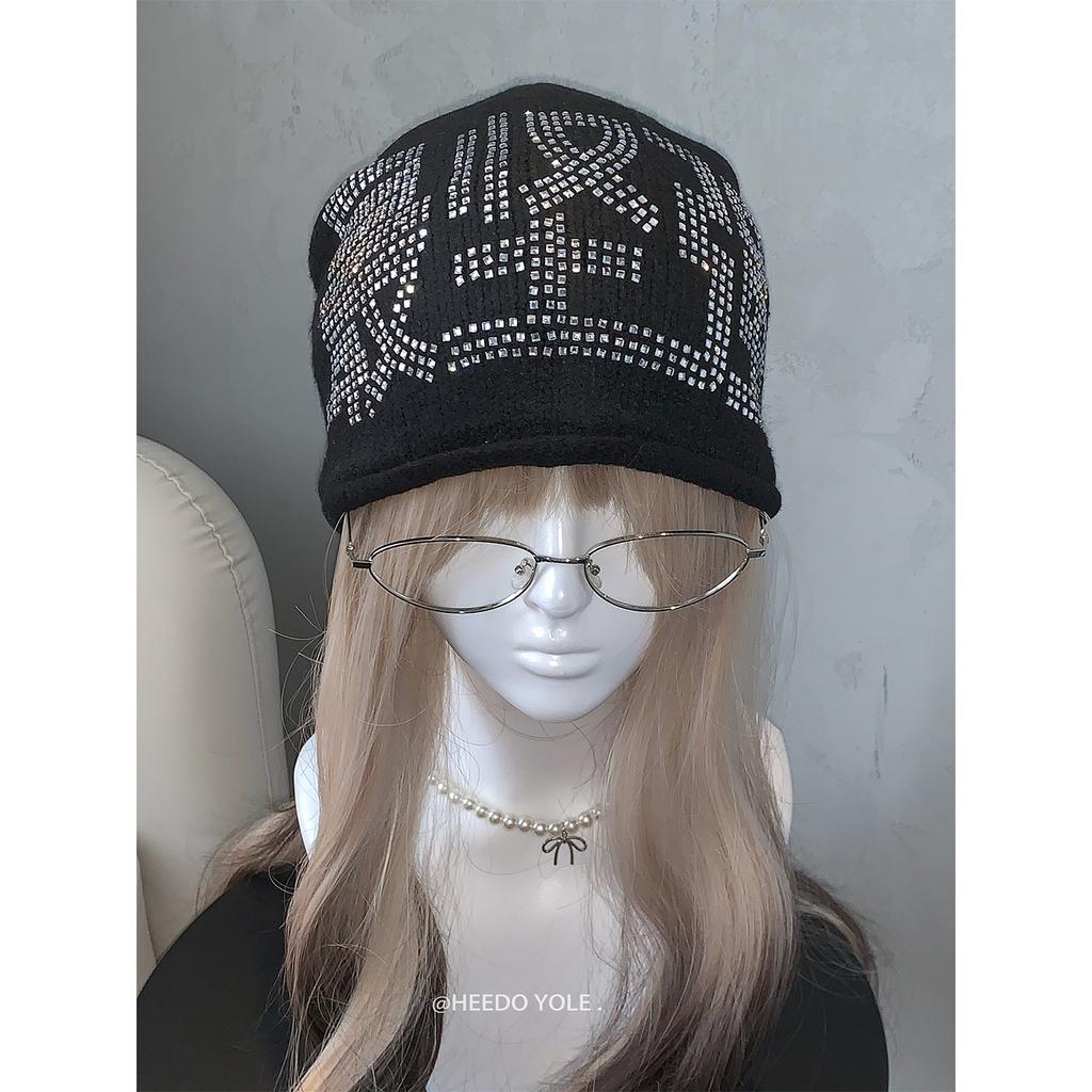 Anti-EMO fun emotional expression "the strongest" full drill fine flash black cold hat wool hat knitted hat