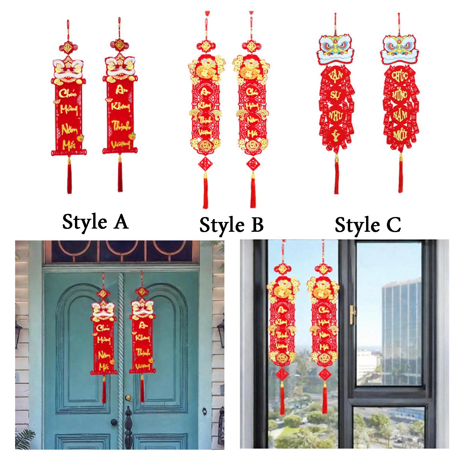 

Vietnamese New Year Red Hanging Couplets for Party Supplies Living Room Home Style C