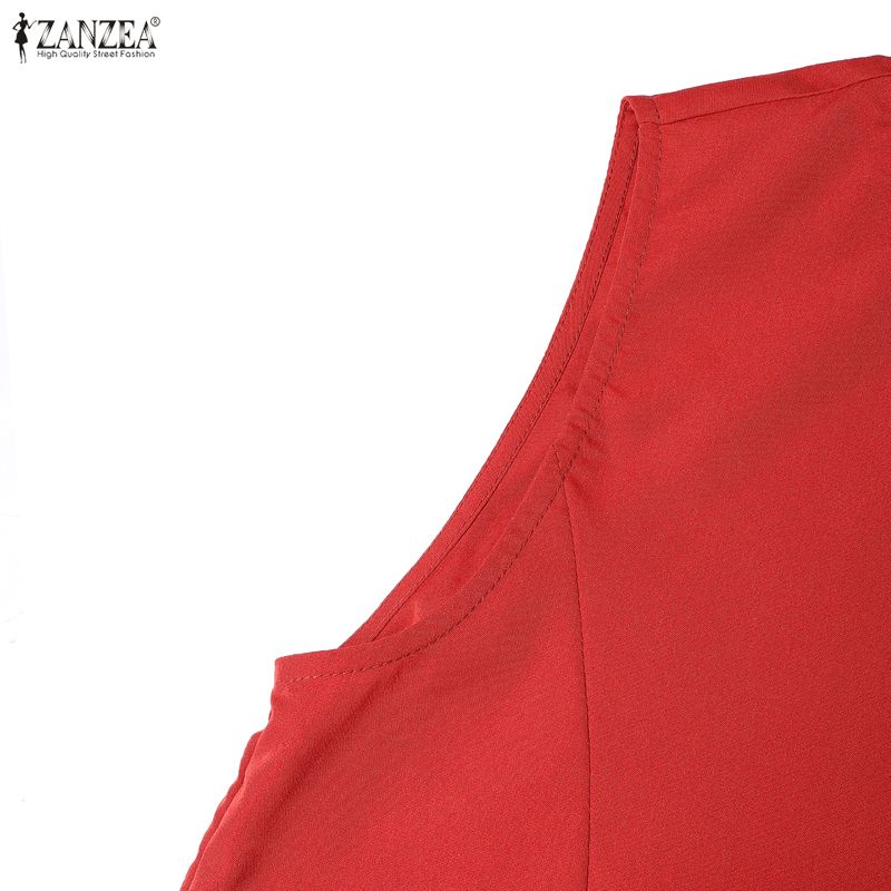 ZANZEA Women Casual Round Neck Solid Color Summer Sleeveless Dress