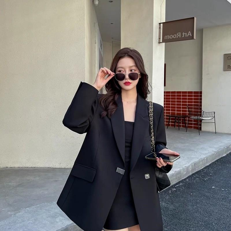 Womens Spring Autumn Casual Suit Coat Black Loose Blazer Jacket for Women Korean Fashion Streetwear Long Sleeve Blazers