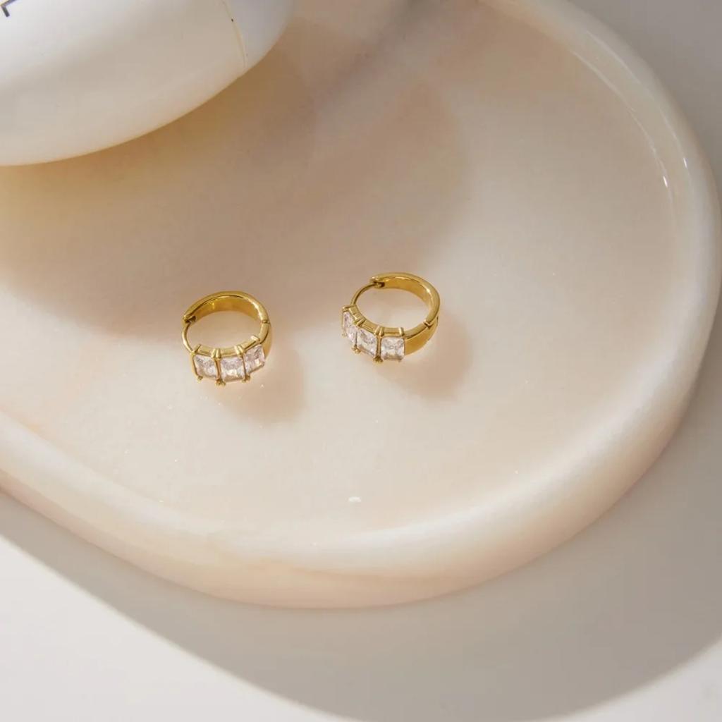 Luxus Zirkon Edelstahl Creolen Ohrringe für Damen Neu 18K Gold PVD Beschichtet Trendig Party Hochzeit Charms Schmuck