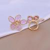 Trendy Gold Color Blue Gray White Red Big Flower Crystal Open Rings Engagement Wedding Party Jewelry for Women Gift