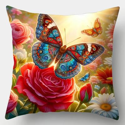 Colorful Butterfly Flower Pattern Home Decor Pillowcase Living Room Sofa Polyester Cushion Cover with Zipper