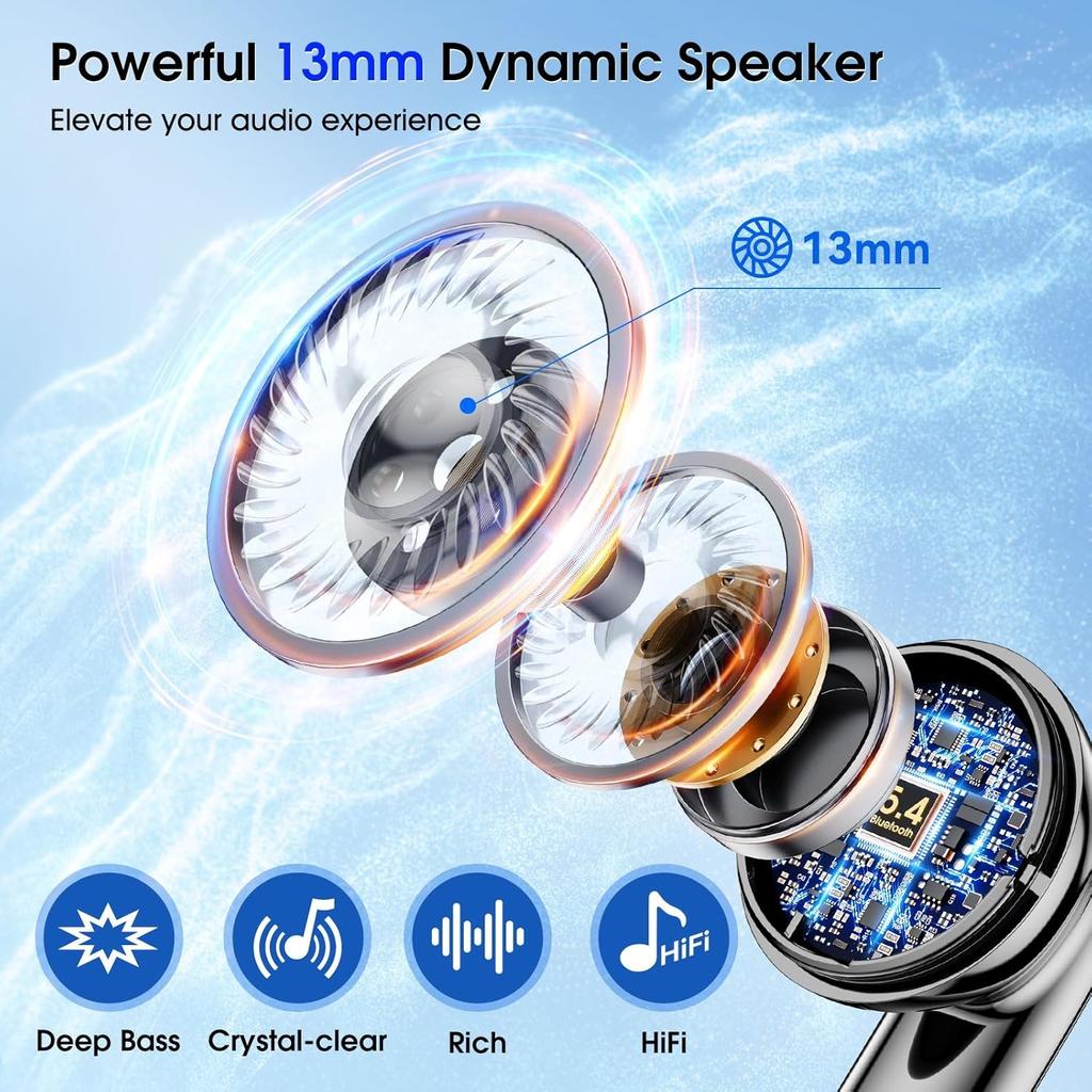 Wireless Earbuds Bluetooth 5.4 In Ear Buds 6-Mic ENC Noise Cancelling Earphones LED Power 35H Playtime IP7 Waterproof Headphones for Android iOS