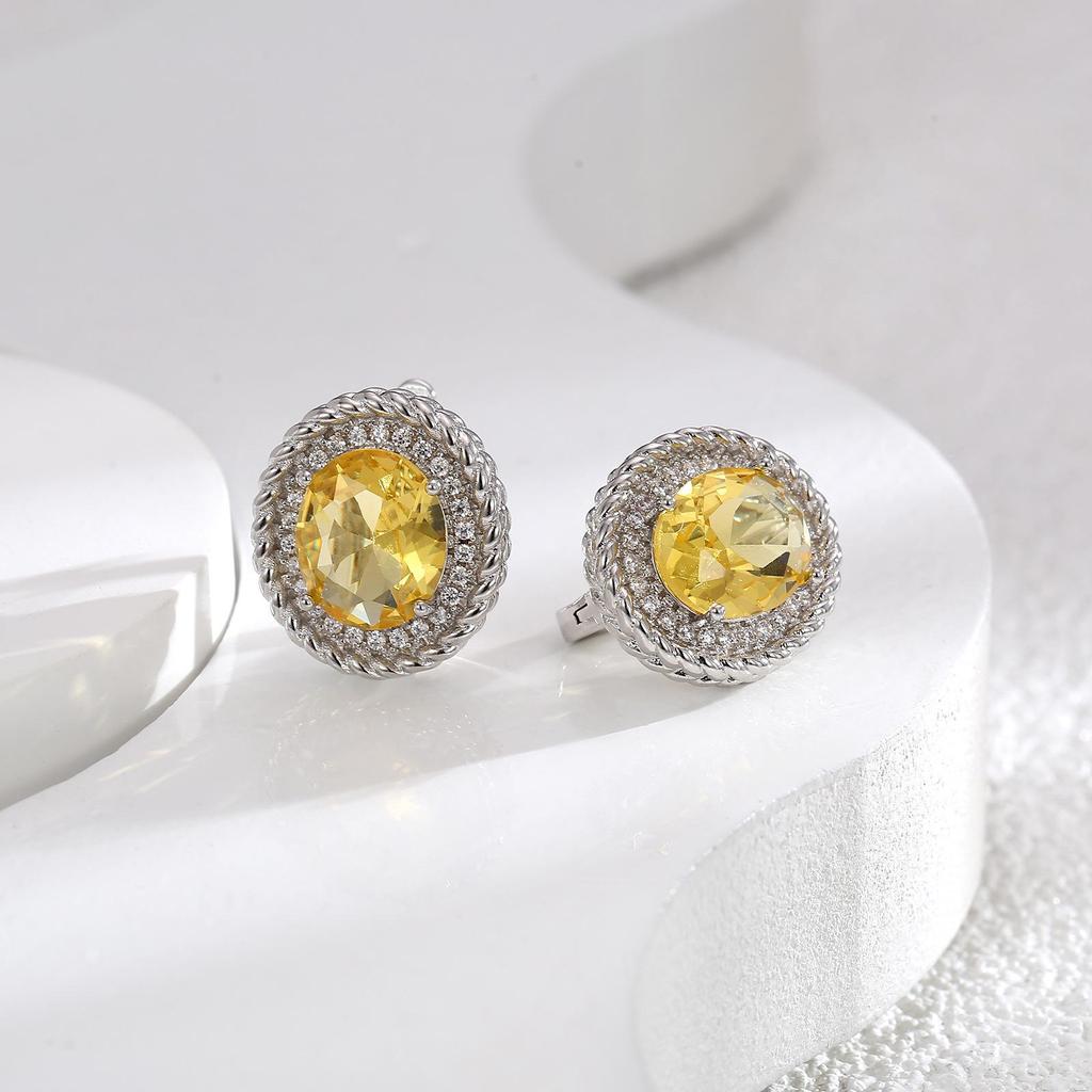 Elegant Retro Color Treasure Zircon Oval Ear Cuffs