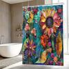 Vibrant Artistic Floral Shower Curtain -Waterproof,Mildew-Resistant With Colorful Leaf And Flower Design For A Creative Bathroom