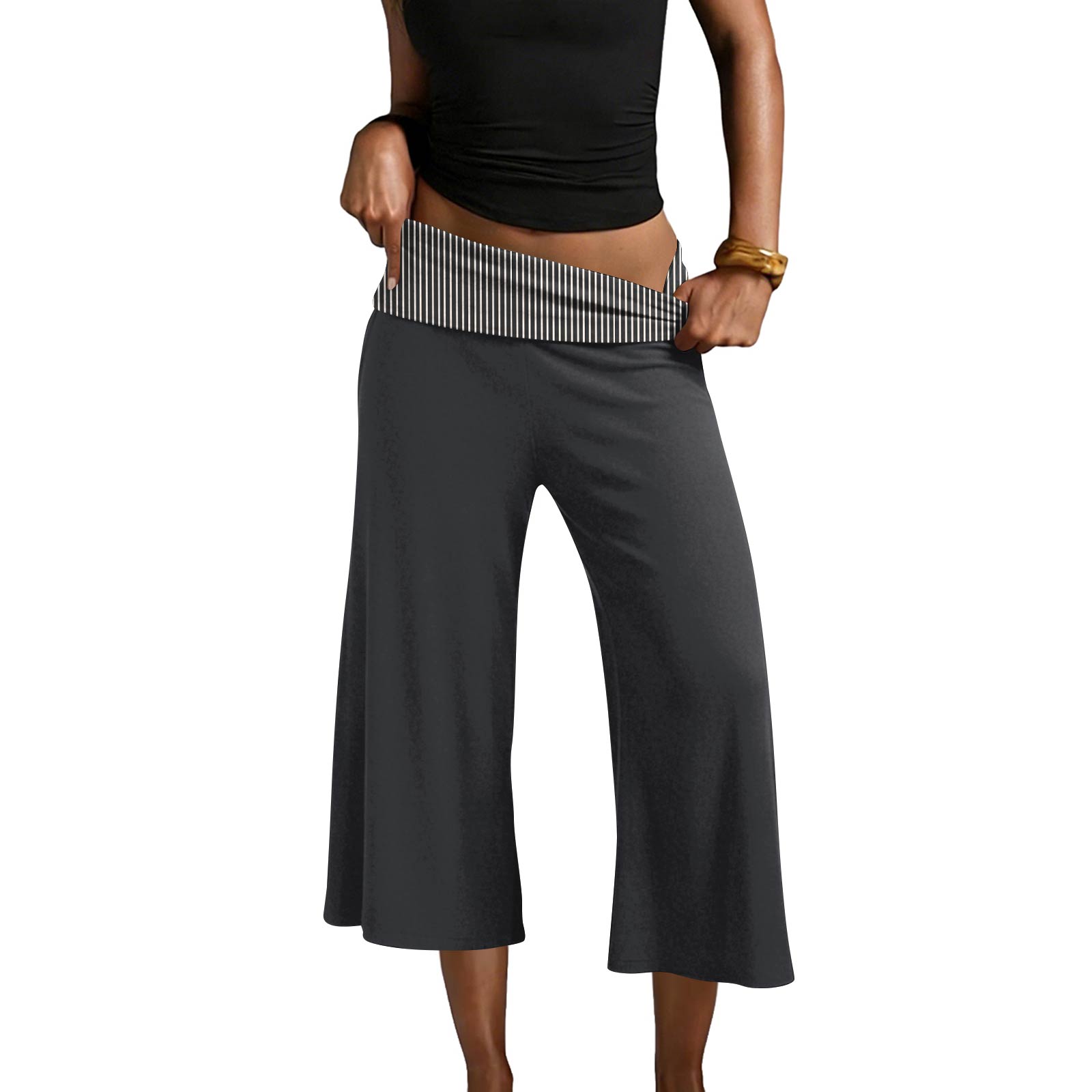 

Womens Fold Over Cropped Pants Flared Bottom Fold Over Sweatpants Low Yoga Strechy Casual Wide Leg Sweatpant L чёрный