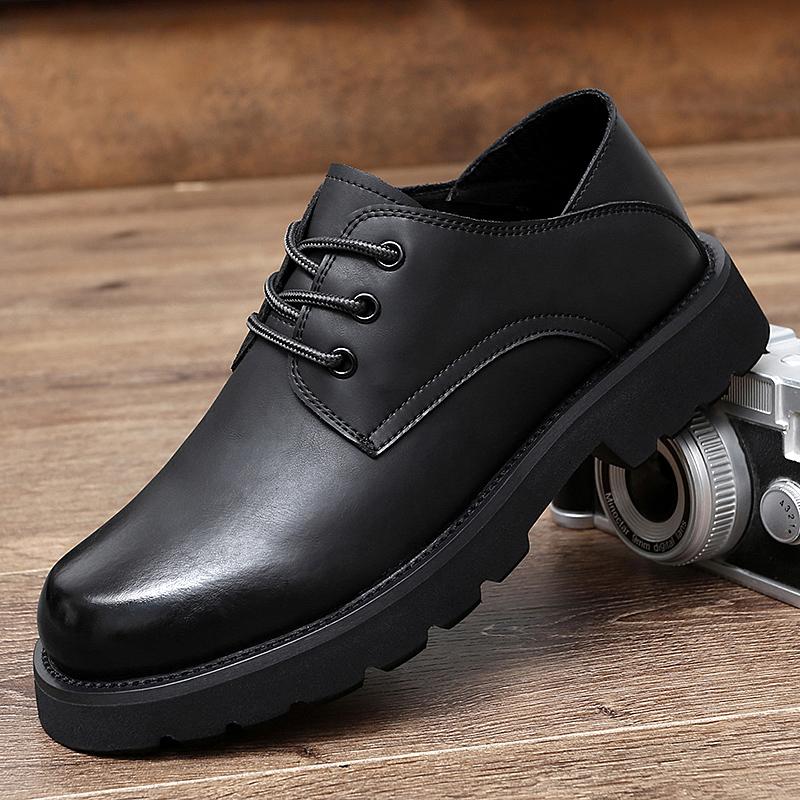 

Новые корейские мужские туфли в стиле Харадзюку из натуральной кожи на толстой подошве для работы на открытом воздухе, модные кожаные туфли со шнуровкой и большим носком 44 чёрный