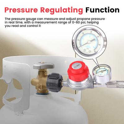 Propane Regulator Stainless Steel Brass Propane Regulator Adjustable Heat Resistant Gas Grill Regulator Hose for Camping Stove