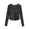 Women‘s Hooded Long Sleeve Slim Fit Zip Up Cardigan Solid Cropped Jacket Top