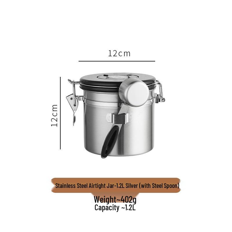 

Stainless Steel Coffee Bean Storage Jar with Valve and Spoon