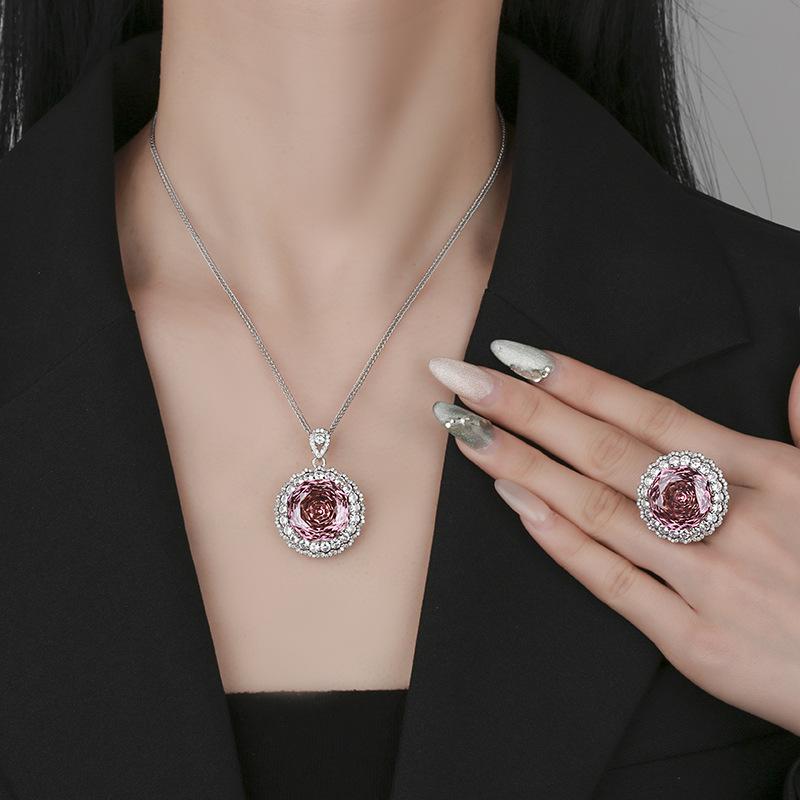 Popular Jewelry Copper Bottom Gold Plated Rose Cut Light Luxury Set Female Main Stone 18Mm