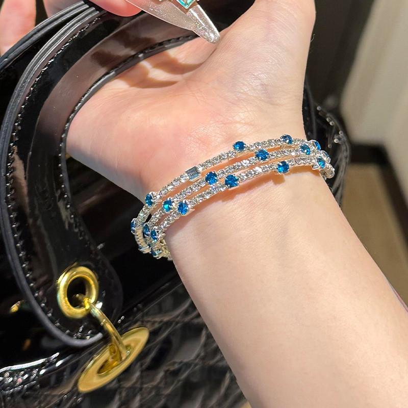 Luxury Zircon Triple Layer Open Bracelet With Flower Accents For Fashionistas And Office Wear