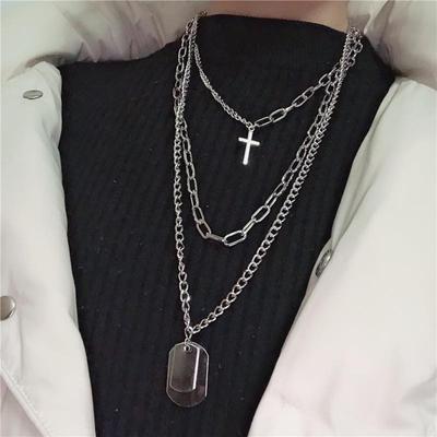 Multi-layer Punk Chains Cross Pendant Cool Hip Hop Geometric Metal Necklaces Fashion Sweater Chain Necklace
