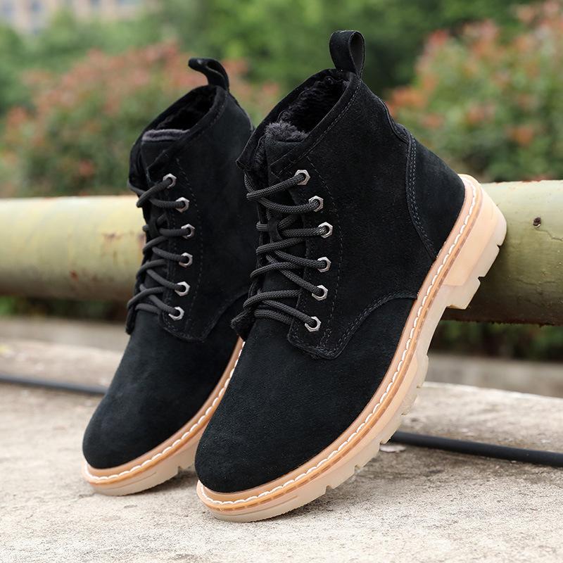 Winter Leather Snow Boots Velvet Thermal Men'S Shoes British Martin Boots Short Boots Trendy Women Cotton Shoes Wool Tooling Boots