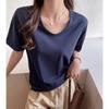 Snowflake Cotton Korean Version Women's Clothing V-neck Loose Front Shoulder Short-sleeved T-shirt Women's High-end Sense Lazy Wind Wear Solid Color C